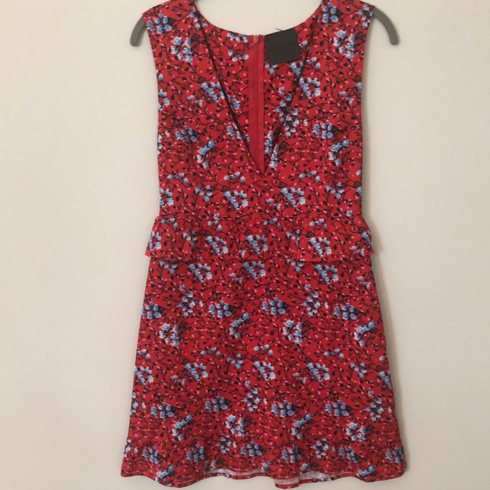Red floral print mini dress